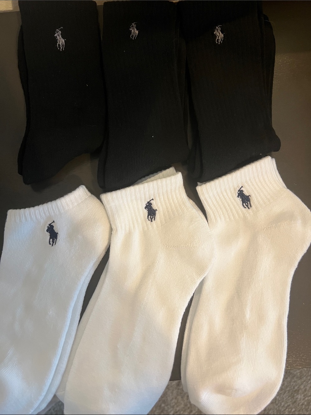 New Ralph Lauren Black Crew & White Ankle Athletic Socks - Logo Pack